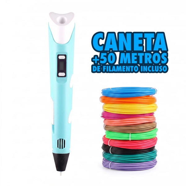 Caneta 3D Infantil Mágica com Filamentos Incluso Caneta + 50 Metros