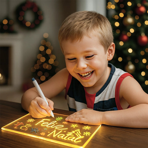 Quadro de Desenho LED Brilhante Reutilizável Lunpad com 7 Canetinhas e Suporte Incluso